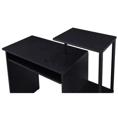 Wooden Computer Desk With Keyboard Tray - Weathered Oak And Black 9 Wooden Computer Desk With Keyboard Tray - Weathered Oak And Black - Image 9