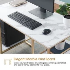 Mcombo Computer Gaming Desk Office Desk With 3-Tier Shelves, White Desk For Small Space, Gaming Desk With CPU Stand, Vanity Desk - Golden White -Felloweis Store 86a66890 cb6b 420d 9432 2c571fd8f556