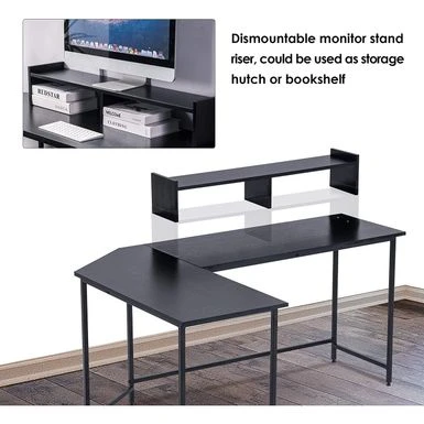 Mcombo L-Shaped Desk Computer Gaming Corner Desk With Large Monitor Stand, Office Writing Workstation With Movable Shelf - Ebony 18 Mcombo L-Shaped Desk Computer Gaming Corner Desk With Large Monitor Stand, Office Writing Workstation With Movable Shelf - Ebony - Image 18