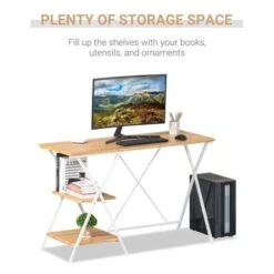 HOMCOM Computer Desk With Shelves, Wood Grain Writing Desk With 2-Tier Storage Shelves Home Office Desk - Brown -Felloweis Store 882e93fe 024c 48ec b66d bce6e0e373ea