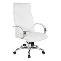Deluxe High Back Executive Chair With Polished Aluminum Base And Padded Arms - White