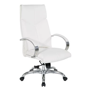 Deluxe High Back Executive Chair With Polished Aluminum Base And Padded Arms - White 1 Deluxe High Back Executive Chair With Polished Aluminum Base And Padded Arms - White