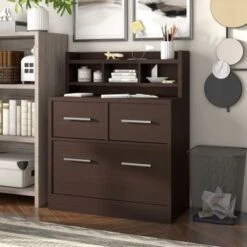 Greene Transitional 3-Drawer Wood File Cabinet Work Station By Porch & Den - Cappuccino