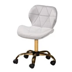 Baxton Studio Savara Contemporary Glam And Luxe Velvet Fabric And Gold Metal Swivel Office Chair - Grey, Gold