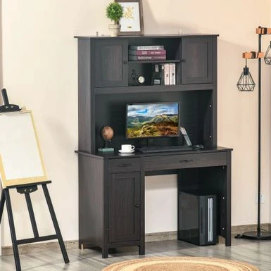 HOMCOM Computer Desk With Cable Management Home Office Workstation With Storage Shelves Drawers Cabinets - Coffee 1 HOMCOM Computer Desk With Cable Management Home Office Workstation With Storage Shelves Drawers Cabinets - Coffee