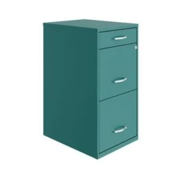 Space Solutions 18" Deep 3 Drawer Metal Organizer File Cabinet, Teal - Green - Letter