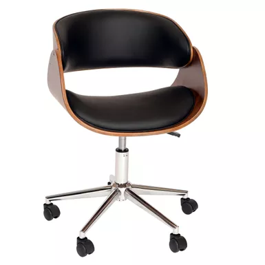 Julian Modern Office Chair In Chrome Finish With Black Faux Leather And Walnut Veneer Back 1 Julian Modern Office Chair In Chrome Finish With Black Faux Leather And Walnut Veneer Back
