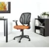 Office Chair With Flip Arms And Silver Accents - Orange