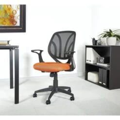 Office Chair With Flip Arms And Silver Accents - Orange