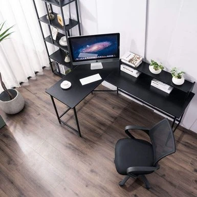 Mcombo L-Shaped Desk Computer Gaming Corner Desk With Large Monitor Stand, Office Writing Workstation With Movable Shelf - Ebony 15 Mcombo L-Shaped Desk Computer Gaming Corner Desk With Large Monitor Stand, Office Writing Workstation With Movable Shelf - Ebony - Image 15