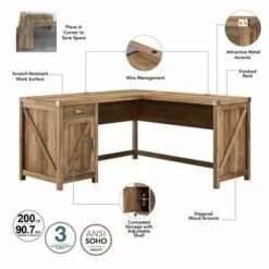 Cottage Grove 60W L Shaped Desk With File Cabinet By Bush Furniture - Cottage White -Felloweis Store 941902a4 8bd1 4f8b bb60 c1d5390d3d86