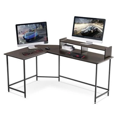 Mcombo L-Shaped Desk Computer Gaming Corner Desk With Large Monitor Stand, Office Writing Workstation With Movable Shelf - Ebony 3 Mcombo L-Shaped Desk Computer Gaming Corner Desk With Large Monitor Stand, Office Writing Workstation With Movable Shelf - Ebony - Image 3