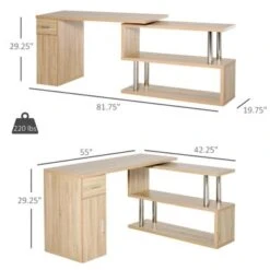 HOMCOM L-Shaped Rotating Computer Desk Home Office Study Workstation With Storage Shelves, Cabinet And Drawer For Home & Office - White -Felloweis Store 95a75970 ea39 42d2 80ee 8ad05c6a9503