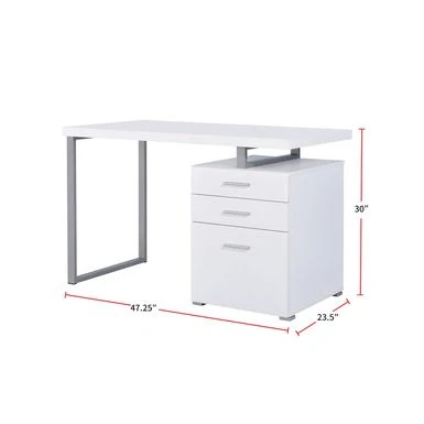Writing Desk With File Drawer In White - Finish Color: White And Silver 3 Writing Desk With File Drawer In White - Finish Color: White And Silver - Image 3
