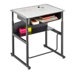 Safco Alphabetter 28" X 20" Premium Top Adjustable Height Stand Up Student Desk With Book Box And Swinging Footrest Bar - White -Felloweis Store 96fecbab d59e 483c b127 276a93861f4f