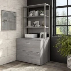 Hybrid Lateral File Cabinet With Shelves By Bush Business Furniture - Platinum Gray