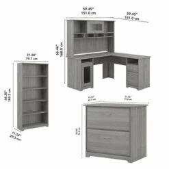 Cabot 60W L-Desk With Hutch, Cabinet And Bookcase By Bush Furniture - White -Felloweis Store 9763220c 17a1 45d5 8a8a 48e0131ddf11