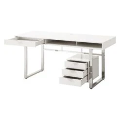 Copper Grove Yuruani Modern Glossy White And Chrome Computer Writing Desk - White -Felloweis Store 980fc2ae ca6f 45d2 81c6 f107abb694e1