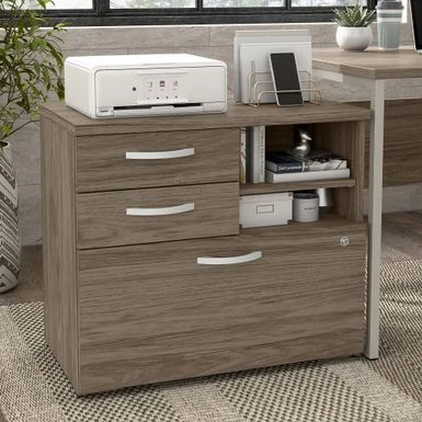 Hybrid Office Storage Cabinet With Drawers By Bush Business Furniture - Black Walnut 2 Hybrid Office Storage Cabinet With Drawers By Bush Business Furniture - Black Walnut - Image 2
