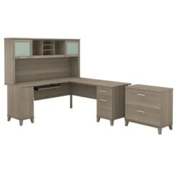 Somerset 72W L Shaped Desk With Hutch And Lateral File Cabinet - Platinum Gray -Felloweis Store 9967bcdc fa2f 41df 8240 b4ce10062ba3