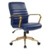 Ave Six Baldwin Mid-Back Faux Leather Chair With Gold Finish Arms And Base - Navy
