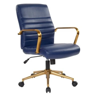 Ave Six Baldwin Mid-Back Faux Leather Chair With Gold Finish Arms And Base - Navy 1 Ave Six Baldwin Mid-Back Faux Leather Chair With Gold Finish Arms And Base - Navy