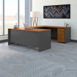 Series C 72W U Shaped Desk With Drawers By Bush Business Furniture - Natural Cherry/Graphite Gray