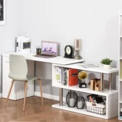 HOMCOM L-Shaped Rotating Computer Desk Home Office Study Workstation With Storage Shelves, Cabinet And Drawer For Home & Office - White -Felloweis Store 9bcacee7 99f1 4a96 94bf d75f81e64e17