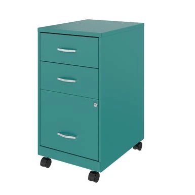 Space Solutions 18" Deep 3 Drawer Mobile Organizer Metal Cabinet, Teal - Green - Letter 3 Space Solutions 18" Deep 3 Drawer Mobile Organizer Metal Cabinet, Teal - Green - Letter - Image 3