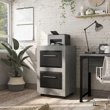 DH BASIC Urban Two-Drawer Mobile File Cabinet With Iron Bar Pulls By Denhour - Light Walnut 3 DH BASIC Urban Two-Drawer Mobile File Cabinet With Iron Bar Pulls By Denhour - Light Walnut - Image 3