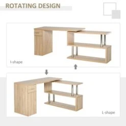 HOMCOM L-Shaped Rotating Computer Desk Home Office Study Workstation With Storage Shelves, Cabinet And Drawer For Home & Office - White -Felloweis Store a0a34771 5903 4e02 aeff ce21b42775cb