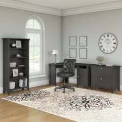 Salinas 55W Corner Desk With Lateral File Cabinet And 5 Shelf Bookcase - Grey -Felloweis Store a0dcde0a 2b8e 42e8 9266 0720f644df60