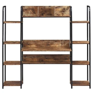 Moda Computer Workstation With Storage Bookshelf - Brown 5 Moda Computer Workstation With Storage Bookshelf - Brown - Image 5