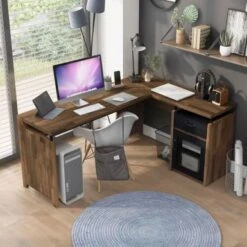 DH BASIC Urban 63-inch Multi-storage L-shape Desk By Denhour - Light Hickory -Felloweis Store a1a6e5f4 cb06 4265 ae1f 9c9256e597d3