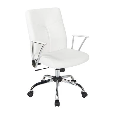 Faux Leather Office Chair With Chrome Base And Built-In Lumbar Support - White 5 Faux Leather Office Chair With Chrome Base And Built-In Lumbar Support - White - Image 5