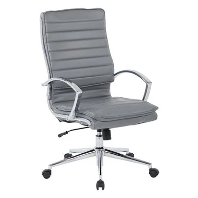 High Back Professional Managers Faux Leather Chair With Chrome Base And Removable Sleeves - Grey/Silver 1 High Back Professional Managers Faux Leather Chair With Chrome Base And Removable Sleeves - Grey/Silver