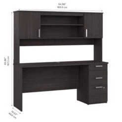 Ridgeley 65W Computer Desk With Hutch By Bestar - Medium Gray Maple -Felloweis Store a3fd0650 ae2e 4f67 abdb d014b2e78b75
