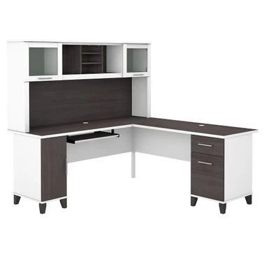 Somerset 71W L Shaped Desk With Hutch - Storm Gray/White 9 Somerset 71W L Shaped Desk With Hutch - Storm Gray/White - Image 9