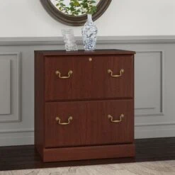 Bush Furniture Saratoga Lateral File Cabinet In Harvest Cherry - Grey -Felloweis Store a5e3eff7 8cbf 4448 b4f9 858e24e2b2f8