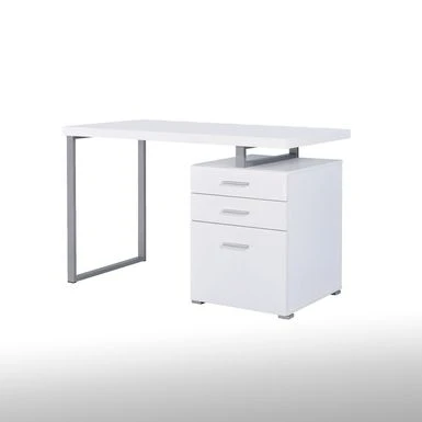 Writing Desk With File Drawer In White - Finish Color: White And Silver 2 Writing Desk With File Drawer In White - Finish Color: White And Silver - Image 2
