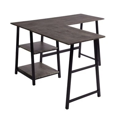 Homy Casa L-shaped Desk Computer Desk With Shelf - Dark Brown 9 Homy Casa L-shaped Desk Computer Desk With Shelf - Dark Brown - Image 9