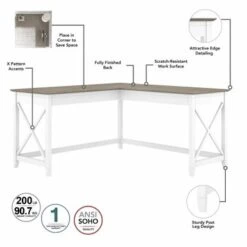 Key West 60W L Desk With 2 Drawer File Cabinet By Bush Furniture - Shiplap Gray/Pure White -Felloweis Store a8efbc72 bdac 442f a07e 9089994fe648
