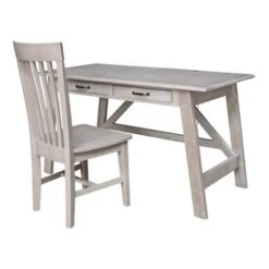 Serendipity Solid Wood Desk With 2 Drawers And Chair - Washed Gray Taupe