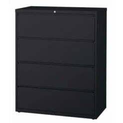 8000 Series 42" Wide 4-Drawer Lateral File Cabinet, Black - Locking - Black - Metal/Steel