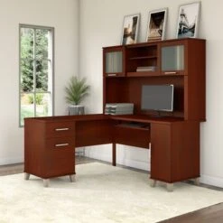 Somerset 60W L Shaped Desk With Hutch - Hansen Cherry