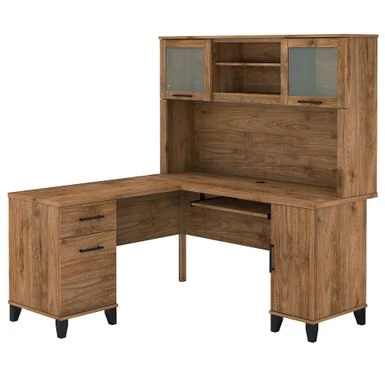 Somerset 60W L Shaped Desk With Hutch - Ash Gray 16 Somerset 60W L Shaped Desk With Hutch - Ash Gray - Image 16