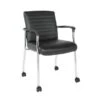 Guest Chair In Faux Leather With Carpet Casters - Black