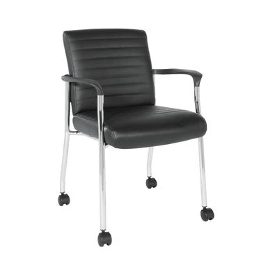 Guest Chair In Faux Leather With Carpet Casters - Black 1 Guest Chair In Faux Leather With Carpet Casters - Black