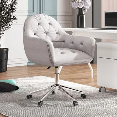 Hernals 32-36 Inch Velvet Contemporary Tufted Adjustable Home Office Chair By Corvus - Blue 3 Hernals 32-36 Inch Velvet Contemporary Tufted Adjustable Home Office Chair By Corvus - Blue - Image 3