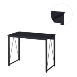 Wooden Top Writing Desk With Metal Frame - Black -Felloweis Store af50b598 97c2 4b16 8109 37693312663c